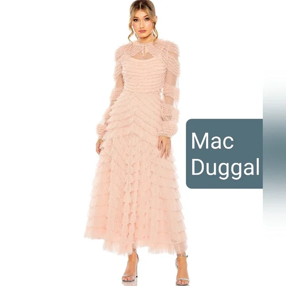 Mac Duggal | Dresses | Mac Duggal Pink High Neck Puff Long Sleeve Ruffle Tiered Tulle Gown | Poshmark Mac Duggal | Dresses | Mac Duggal Pink High Neck Puff Long Sleeve Ruffle Tiered Tulle Gown | Poshmark